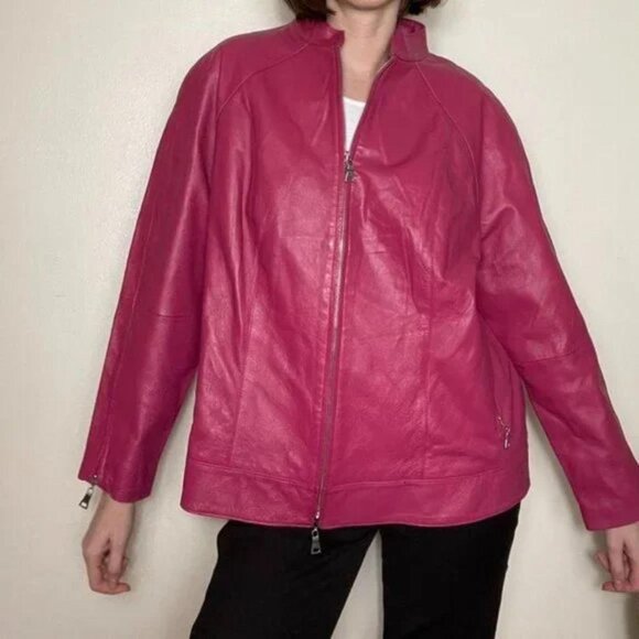 Vintage Pink Leather Bomber Jacket - Picture 2 of 3